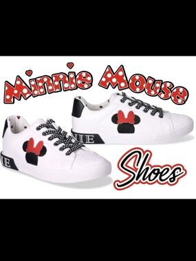 White Minnie Mouse Accent Sneakers with Black & Red Details
